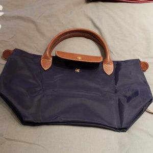 Longchamp small le pliage navy satchel